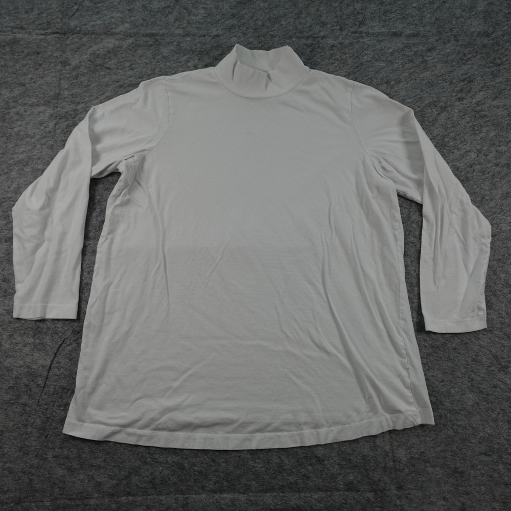 Roamans Top Womens 12 White Turtleneck Tee Long Sleeve Baselayer Knit Casual